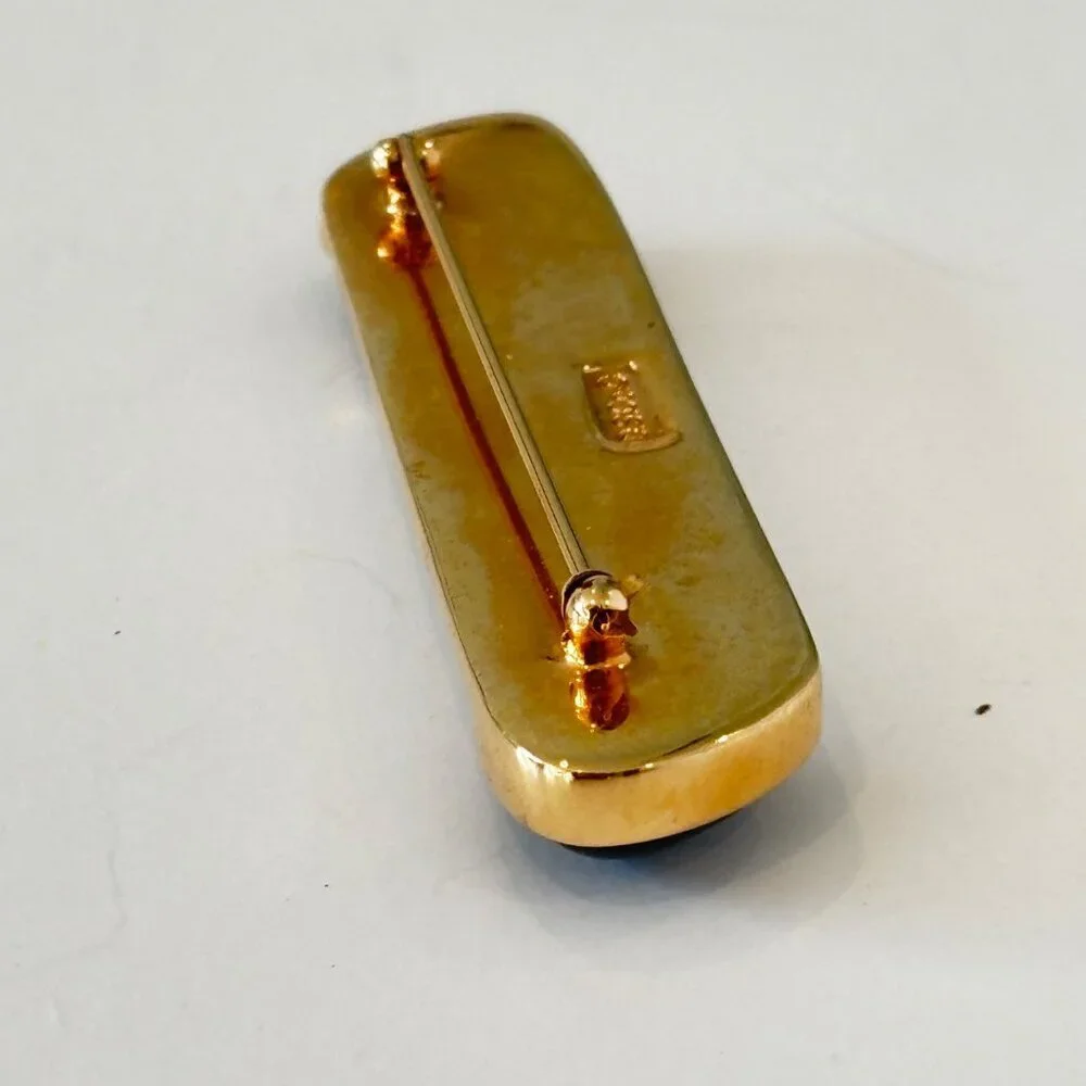 Vtg‎ Daniel Swarovski Crystals Brooch DS Co Bar Gold Tone Signed